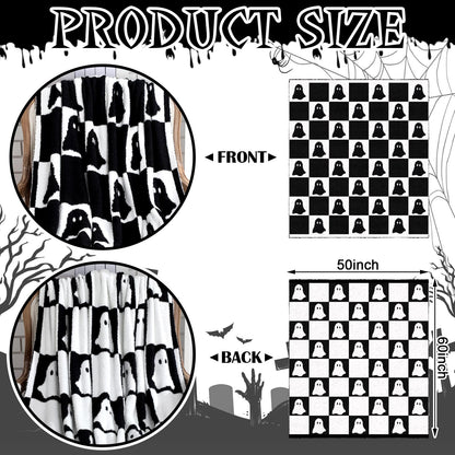 Buryeah Halloween Ghost Knit Throw Blanket, 50 x 60 Inch Spooky Ghost Reversible Knitted Throw Blanket, Cozy Lightweight Soft Gift for Couch Sofa Bed