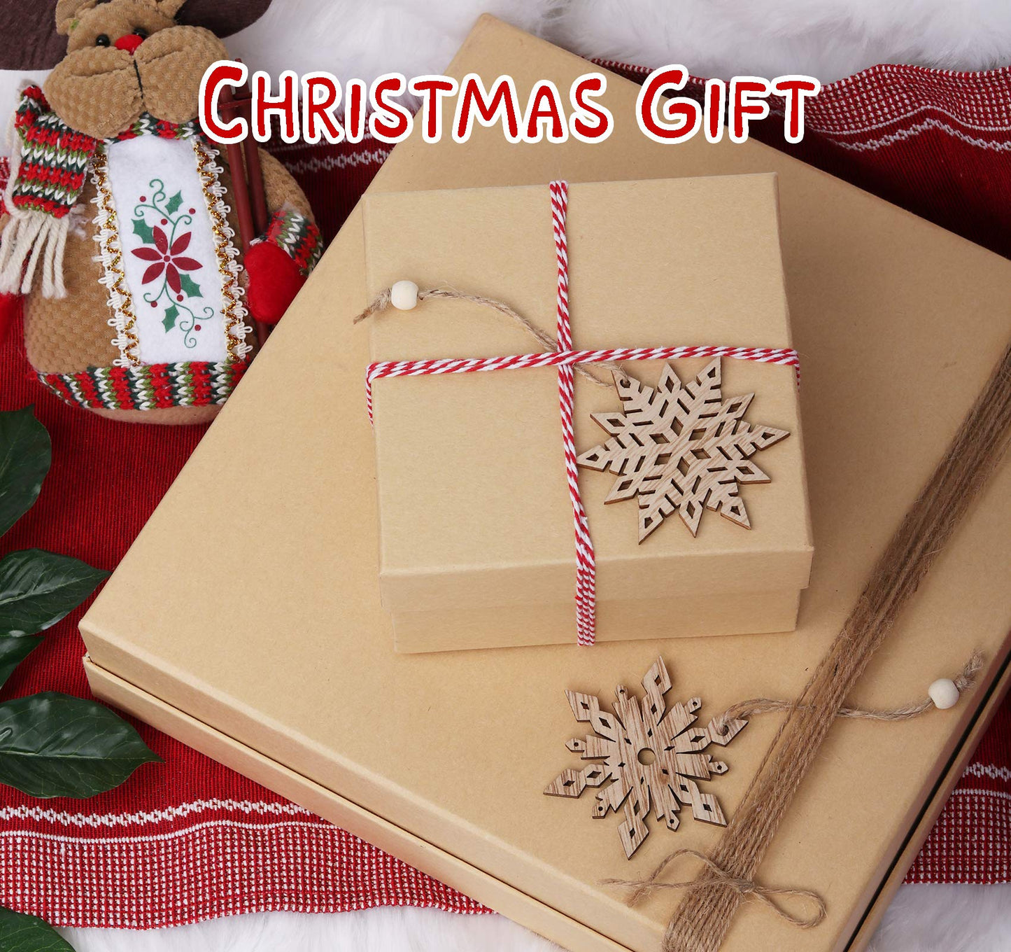 Wooden Snowflakes Christmas Ornaments 16Pcs Tree Hanging Decorations Rustic Wood Crafts