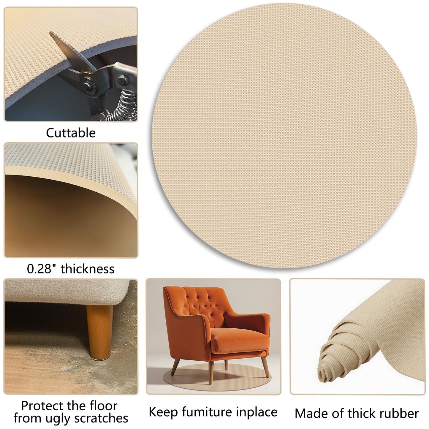 2Pcs Round Recliner Floor Protector Recliner Pads Swivel Chairs Recliners Rug for Floor Circle Anti Slip Furniture Pads Rubber Non Skid Furniture Gripper Mats (27.5’’ Camel)