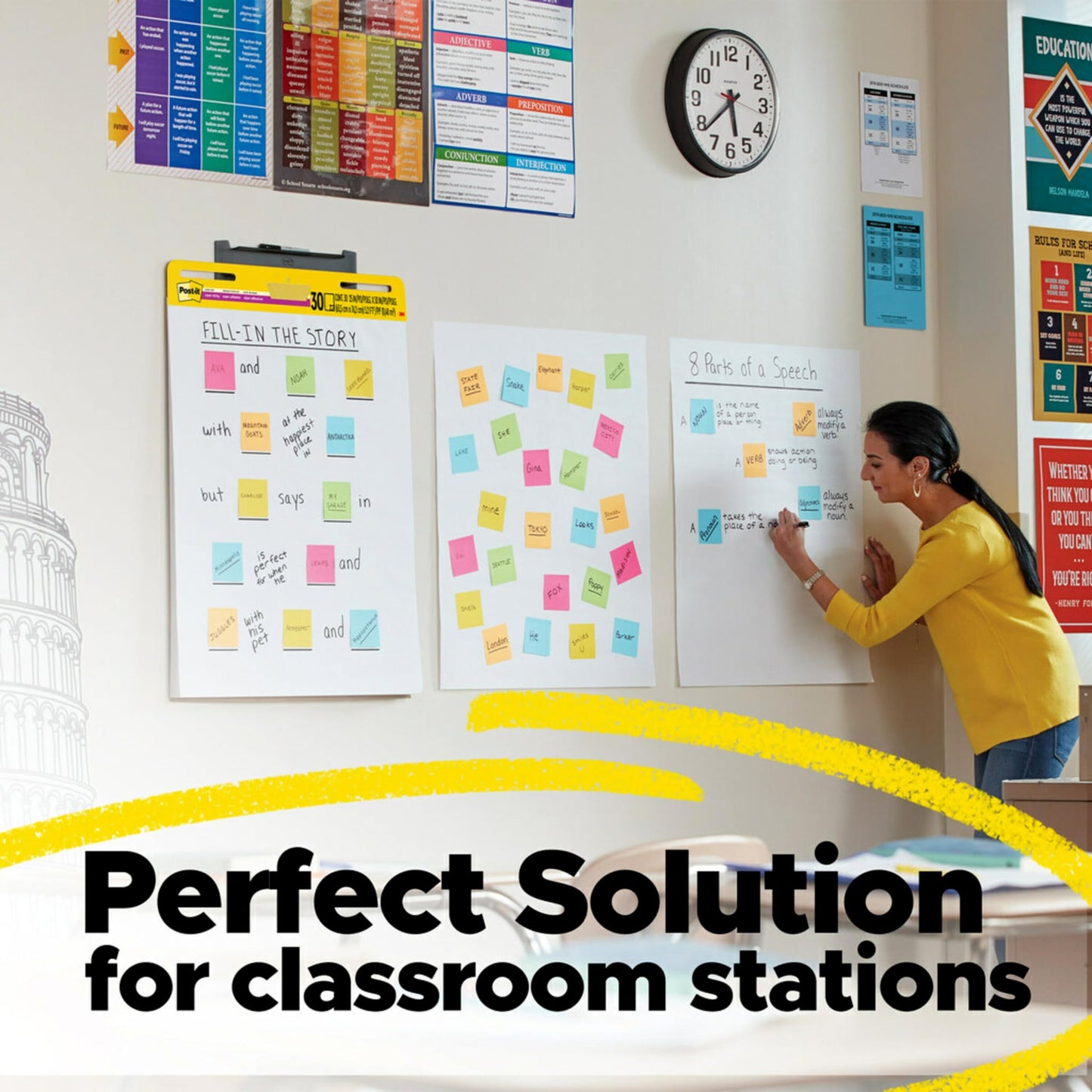 Bundle of Post-it Super Sticky Easel Pad 25 in x 30 in, 2 White Pads + 2 Lined Pads, 30 Sheets/Pad, Self Stick Flip Chart Paper, Teacher Anchor Flip Chart Paper, Super Sticking Power