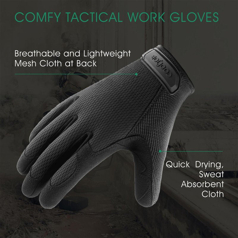 COOLJOB Touchscreen Utility Work Gloves for Men, Breathable Cooling Safety Gloves for Camping, Gardening, Hiking, Running and Driving, Lightweight and Flexible, Black Medium