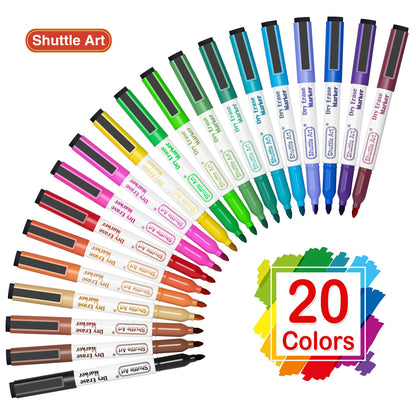 Shuttle Art Magnetic Whiteboard Markers, 20 Pieces Fine Tip and Eraser, Dry Erase Whiteboard Markers, for Writing on Whiteboards, Weekly Planner, Glass for School Office Home