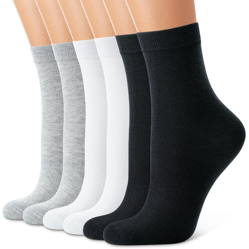 CHARMKING 6 Pairs Crew Socks for Women Soft Cotton Bootie Socks Moisture-wicking Casual Socks Non Slip Above Ankle (Black/White/Grey)