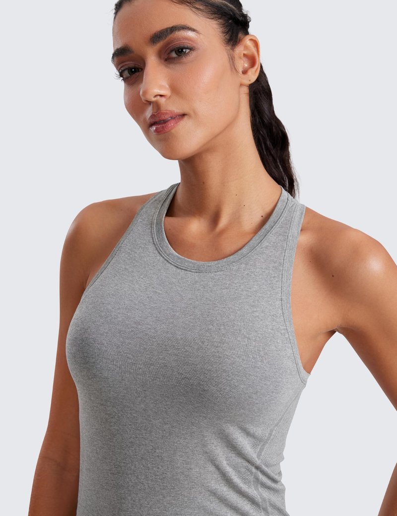 CRZ YOGA Seamless Workout Tank Tops for Women - Athletic Running Gym Sleeveless Shirts Crewneck Racerback Breathable Slate Grey Marl Small