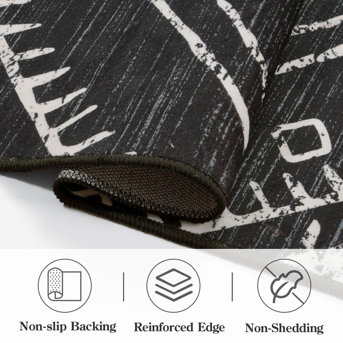 LIVEBOX Western 5x7 Area Rug, Black Washable Rugs for Living Room Bedroom, Non Slip Moroccan Tribal Rug Low Pile Modern Geometric Boho Area Rugs Diamond Carpet for Dining Room Home Office Playroom