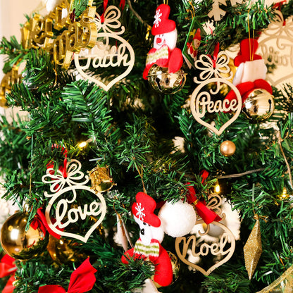 Bememo 30 Pcs Christmas Ornaments Bulk Wooden Christmas Tree Decorations Hanging Faith Hope Rustic Religious Christian Hollow Ornaments for Gifts Xmas Party Decorations Craft