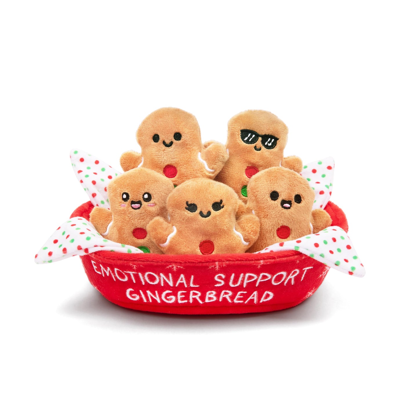 WHAT DO YOU MEME? Emotional Support Gingerbreads by Relatable, Cuddly Plush Toys and Stuffed Animals, Includes 5 Plushies with Basket, Cute Christmas Decor or Funny White Elephant Gift Idea