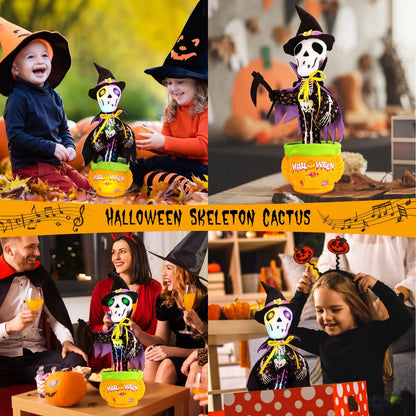 Emoin Halloween Skeleton Dancing Cactus Mimicking Toy, Talking Skull Cactus Toy Repeats What You Say,Singing Glowing Halloween Indoor&Outdoor Decorations