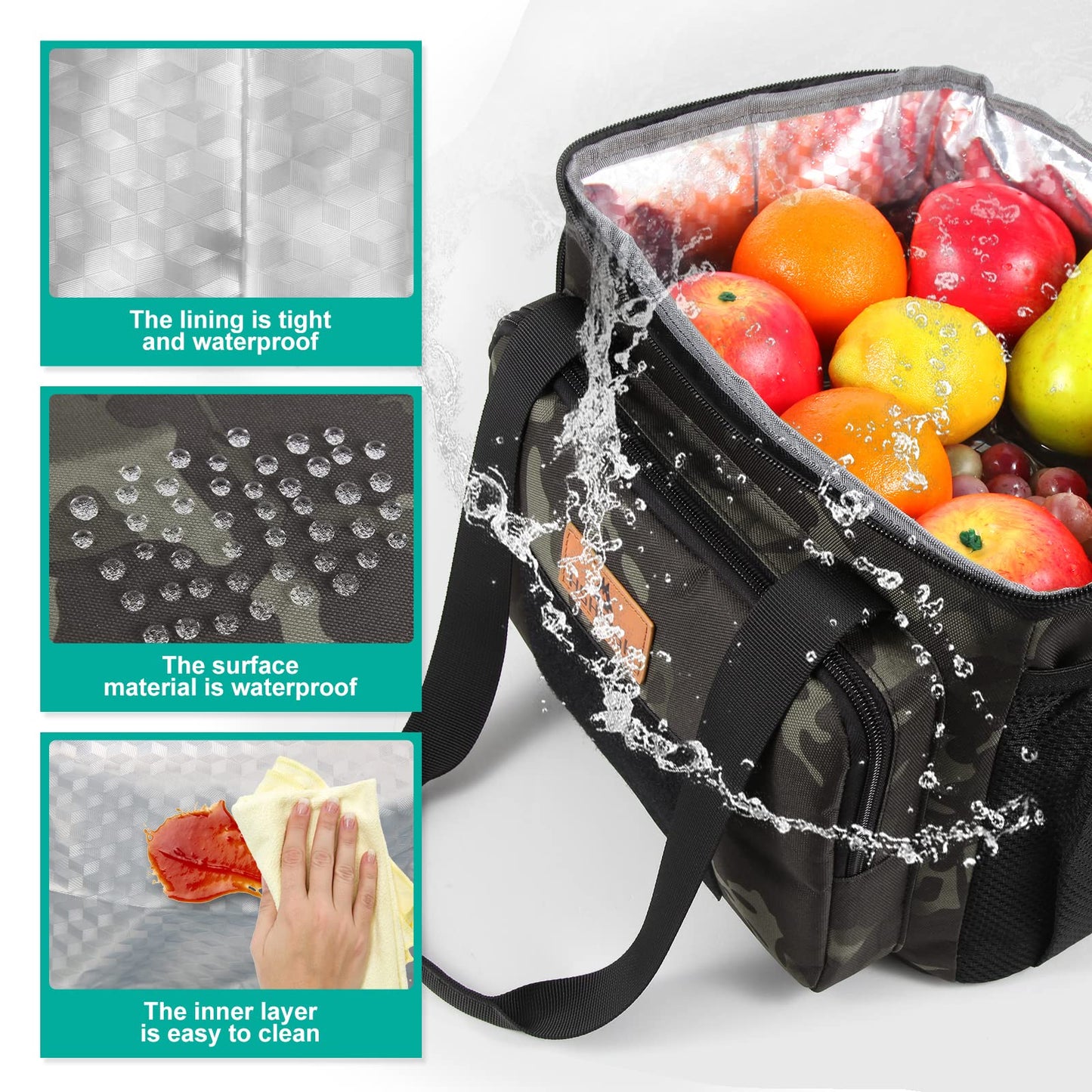 Lunch Bag for Men, Tactical Cooler Bag, Reusable Waterproof Leakproof Insulated Lunch Box for Adults Men Work Picnic Outdoor Day trips Camping, 12L Camo HSHRISH