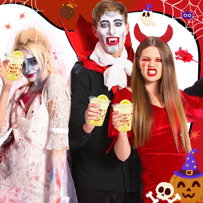 FoldTier 50 Pcs Plastic Halloween Bloody Cups - 12 oz Clear Disposable Drinking Cups for Home Halloween Theme Party Supplies Decoration (Blood Print)
