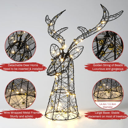 Roylvan Christmas Tree Topper with 8 Lighting Modes, Reindeer Tree Topper Light with 30 LEDs USB Powered Xmas Treetop Warm Light Tree Decoration Indoor Outdoor Home Decor, 3.3FT Cable