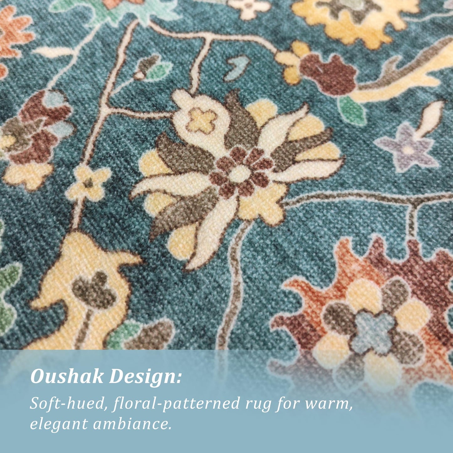 Washable Oushak Area Rug 8x10: Large Modern Turkish Oriental Floral Luxury Carpet for Bedroom Nursery Living Room Dining Home Decor Navy Blue