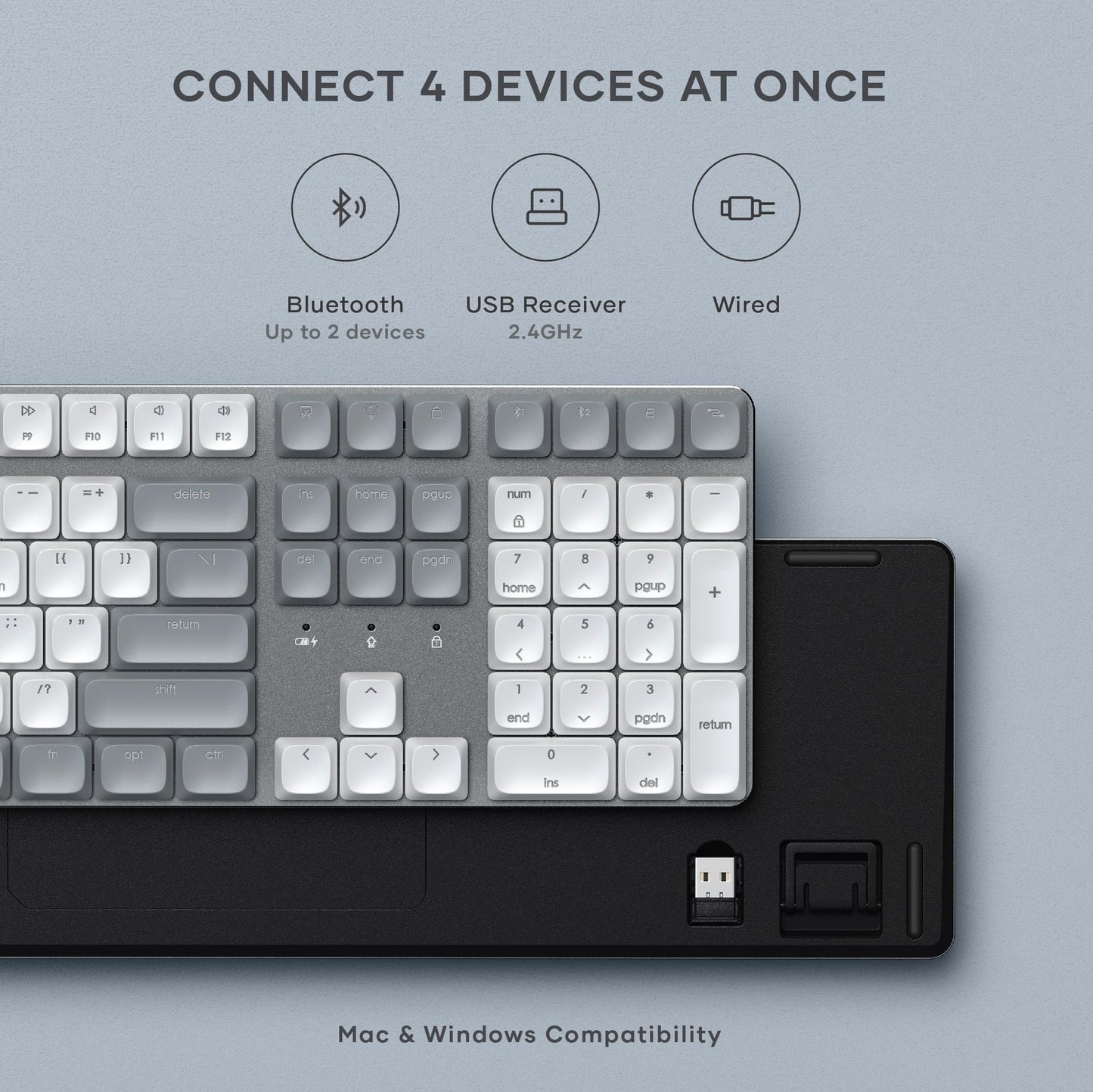 Satechi SM3 Mechanical Keyboard for Mac and Windows, 108 Keys Full Size with White LED Backlit, Wired and Bluetooth for Mac and Windows - Dark Gray/Gray