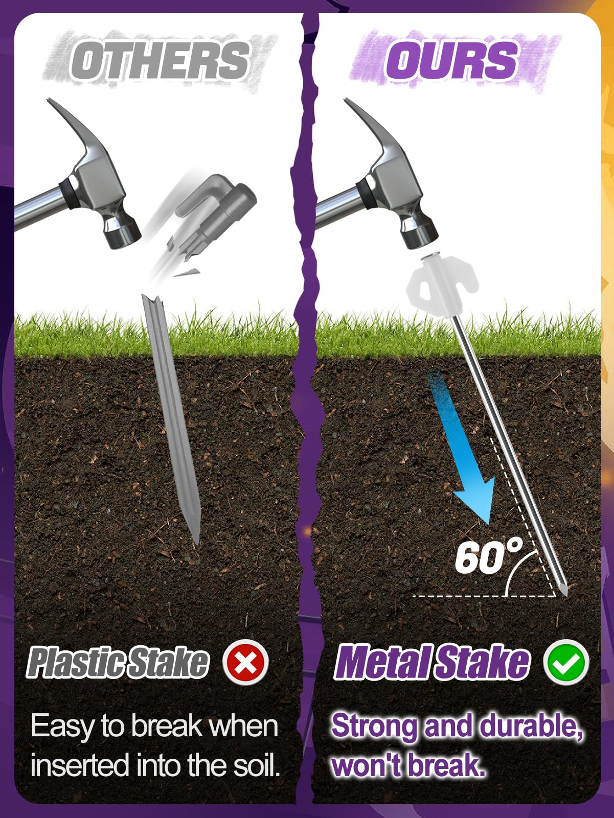 12 Pcs Halloween Metal Inflatables Stakes - Heavy Duty Inflatable Stakes and Tethers, Yard Ground Blow Up Stake Pegs for Halloween Outdoor Inflatable Decoration Tie Downs Gifts