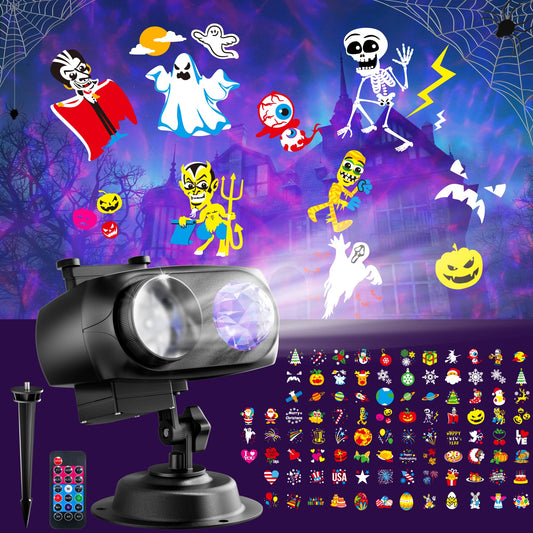 JACKYLED Christmas Projector Light, Outdoor 2-in-1 HD Holiday Projector Light Outdoor with Remote Control, Timers, IP65 Waterproof (12 Slides, 10 Colors)