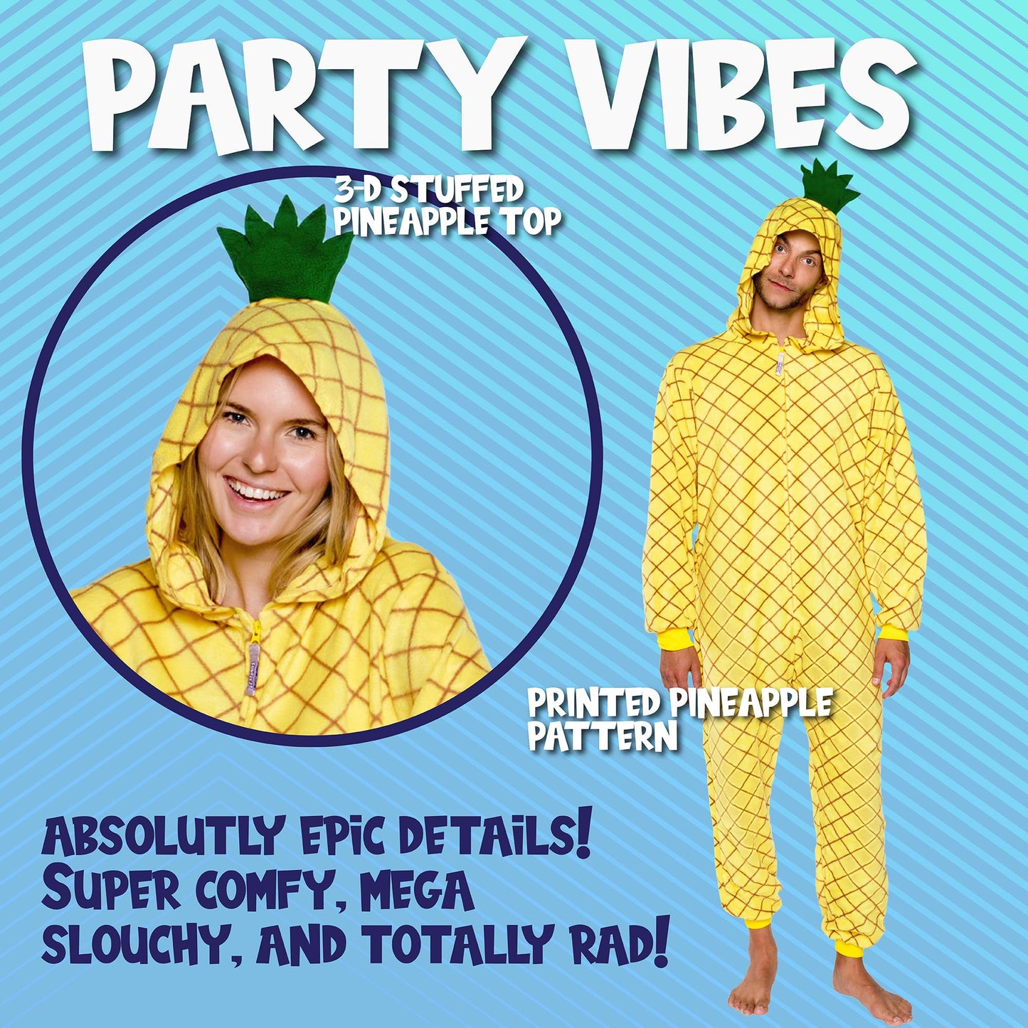 Funziez! Slim Pineapple and Avocado Adult Onesie - Food Halloween Costume - One Piece Cosplay Suit for Adults, Women and Men