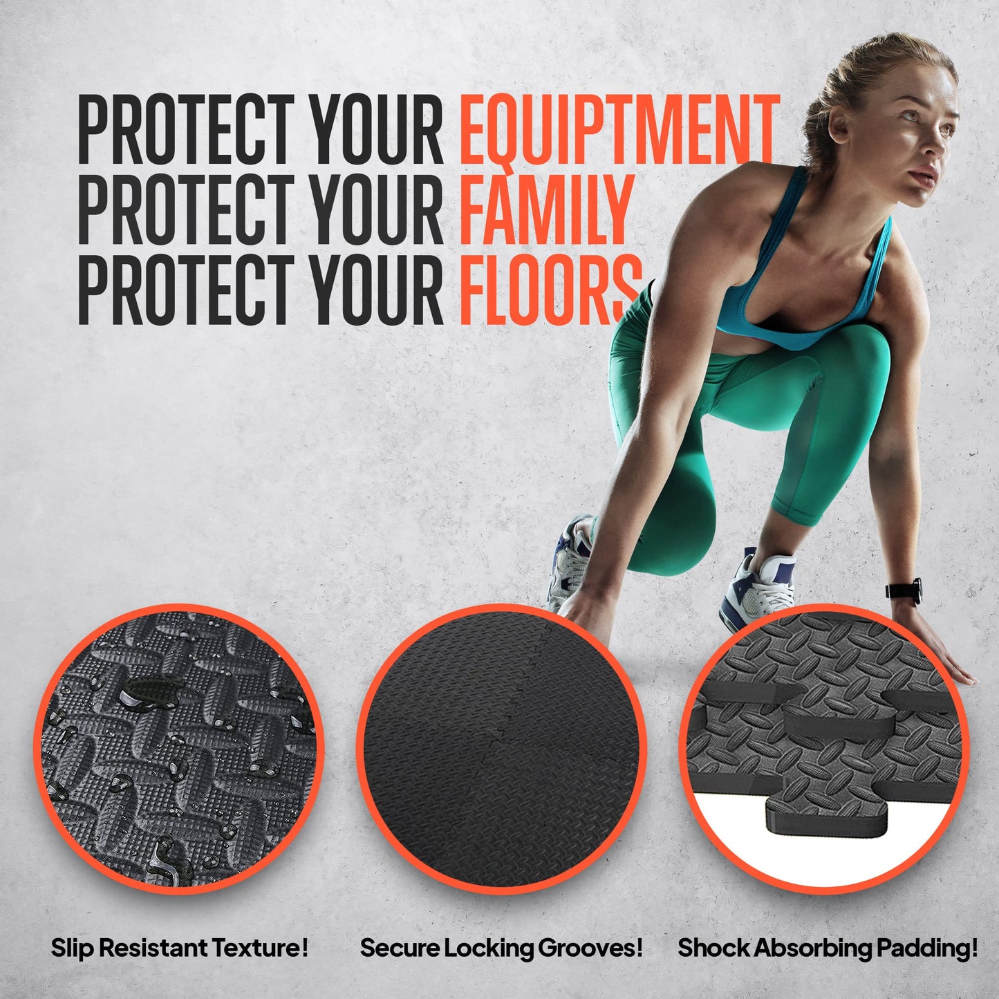 SQUATZ Thick Puzzle Exercise Mat, 25 Pcs EVA Foam Interlocking Tiles Protective Flooring for Gym Equipment and Cushion for Workouts, Durable Non-Skid Texture, Easy to Assemble, Blue and Black