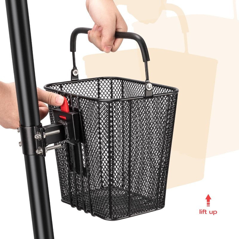 CXWXC Scooter Basket with Handle- Quick Release Front Bike Basket for E-Scooters - Bicycle Baskets with Fixed Bracket Fits Folding Bikes, Kick and Knee Scooters