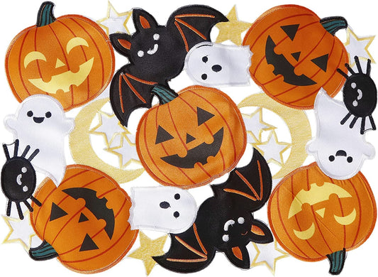 Halloween Pumpkin Table Runner and Placemats Cutwork Embroidered Fall Thanksgiving Autumn Harvest Table Decorations for Party Holiday Dinner (Placemats Set of 2 12"X18", 2)
