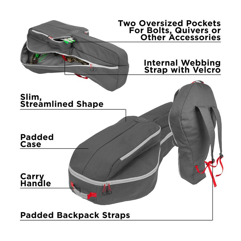 Allen Company Titan Krait Crossbow Case (37"x19.5") Fits Most Narrow Width Bows - Gray/Red - Padded Case - Carry Handle, Backpack Straps - 2 Oversized Pockets for Bolts, Quivers - Crossbow Accessories