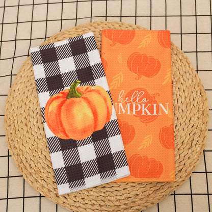 LXOMILL Buffalo Plaid Fall Kitchen Towels, Pumpkin Dish Towels, Farmhouse Fall Decorations for Kitchen, Fall Pumpkin Hand Towels Set of 2