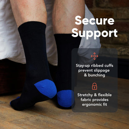FM London Mens (12-pack) Men’s Smart Breathable Socks, Black/Colour Heel & Toe, 6-11 UK