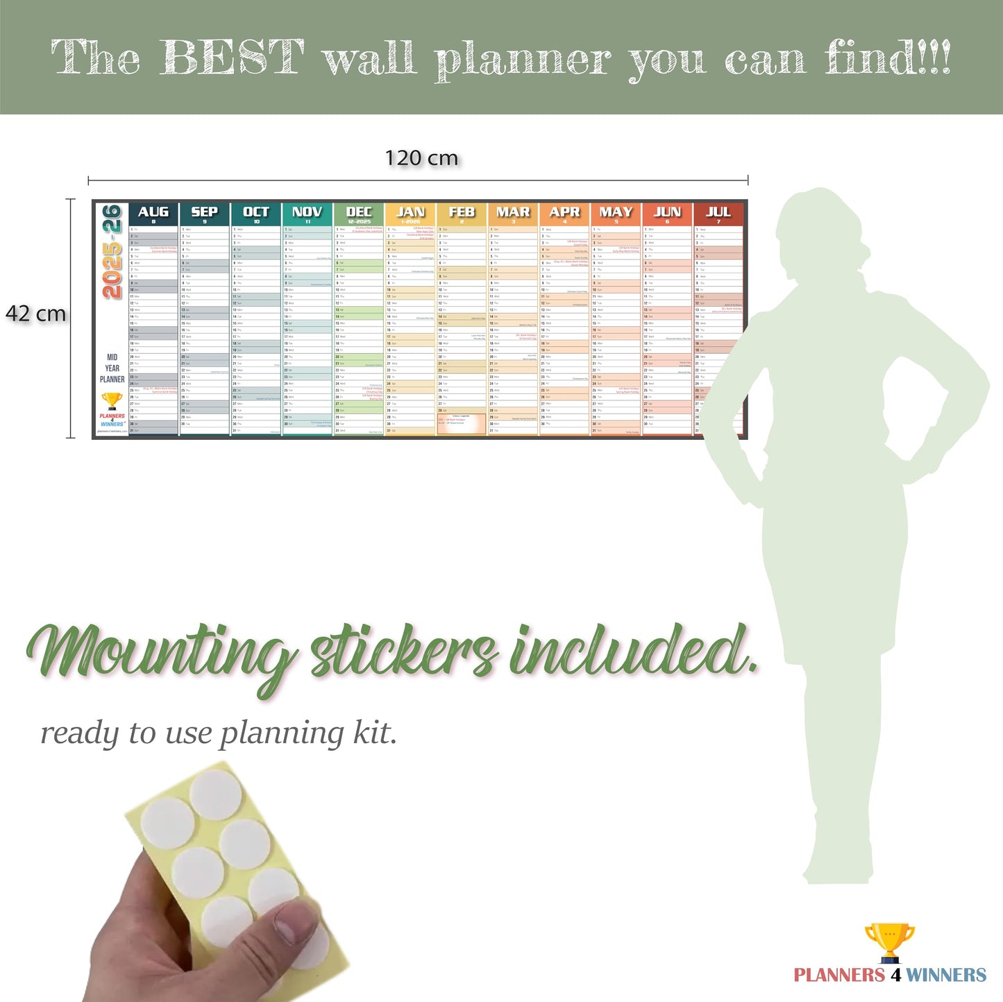 Academic Year Wall Planner 2025-2026 with Extra Wide Size (120 x 42 cm) | Mid Year 25/26 Wall-Planner Runs Aug ’25 to Jul ’26 | Excellent for office, home and school. | Non Laminated, ROLLED DELIVERY