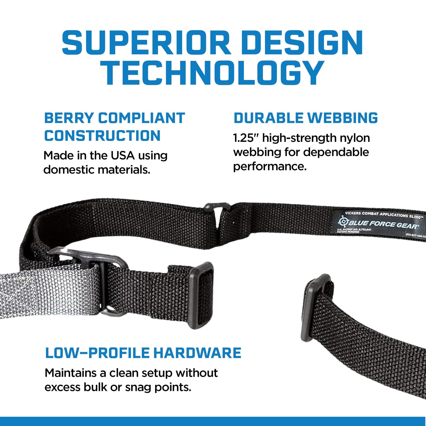 Blue Force Gear Vickers Sling, Patented 2-Point Adjustable, Black