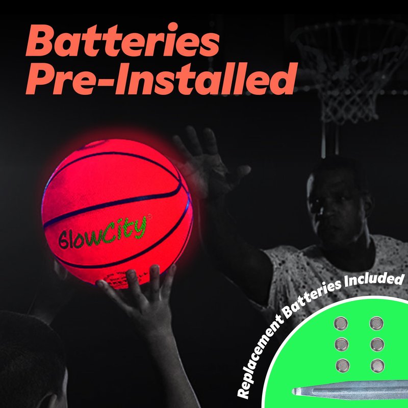 GlowCity Glow in The Dark Basketball - Size 7 Light Up Ball for Teen Boys Gifts, Adults - Red Glow for Outdoor Games - Sports Birthday Gift Ideas for Boys Ages 12 13 14 15 Basketball Gear Accessories