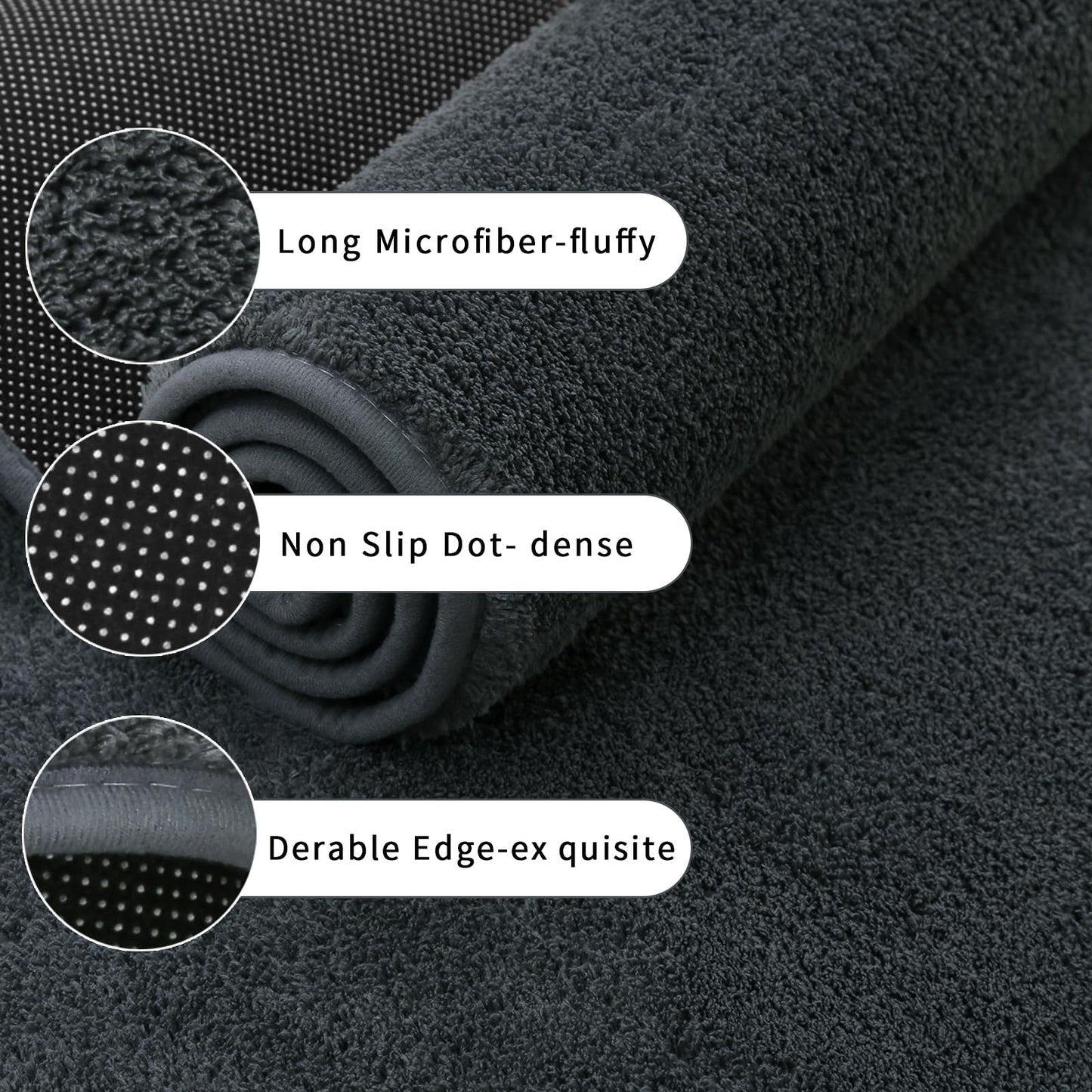 Rururug 2-Piece Bathroom Rug Set, Soft Microfibre Bathroom Mat and Toilet Rug with Cut-Out, Non-Slip Bath Mat, Washable, Grey, 50 x 80 cm + 50 x 40 cm