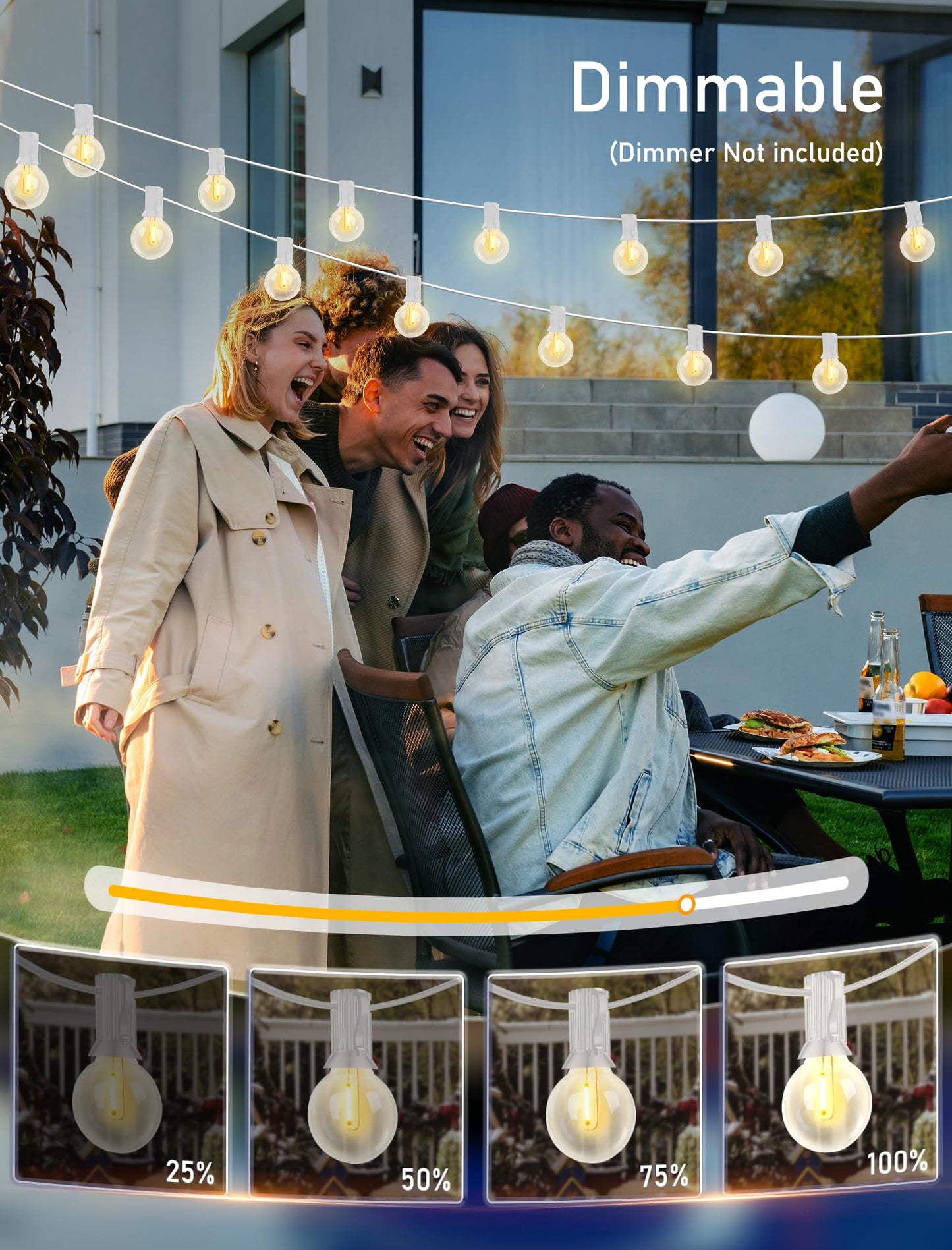 25Ft LED Outdoor String Lights, G40 Globe Patio String Lights Waterproof with 27 Shatterproof Bulbs(2 Spare), Connectable Hanging Outdoor Lights for Backyard Garden Bistro Wedding Party Decor, White