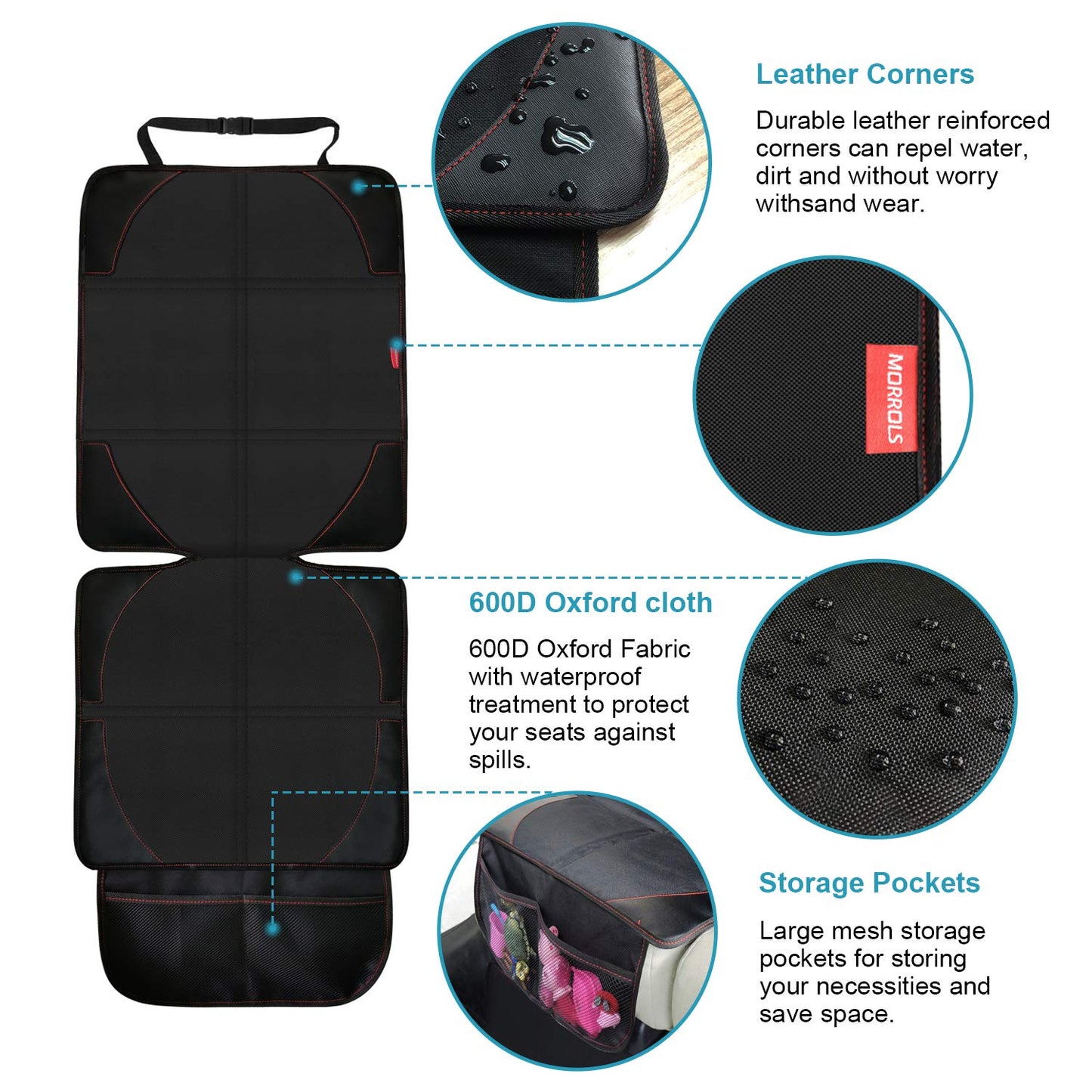 Car Seat Protector,Baby Kids Car Seat Protectors for Child Seats,Waterproof Fits Isofix with Thickest Padding & Padded Cover & Mesh Pockets & Universal Size(Black, 1 Pack)