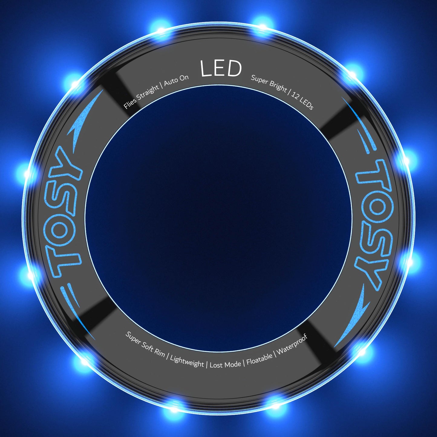 TOSY Flying Ring - 12 LEDs, Super Bright, Lost Mode, Auto Light Up, Camping Essentials for Kids/Teens/Boy/Girl, Safe & Soft, Waterproof, Pool/Beach Games, Lightweight Toy (Blue)