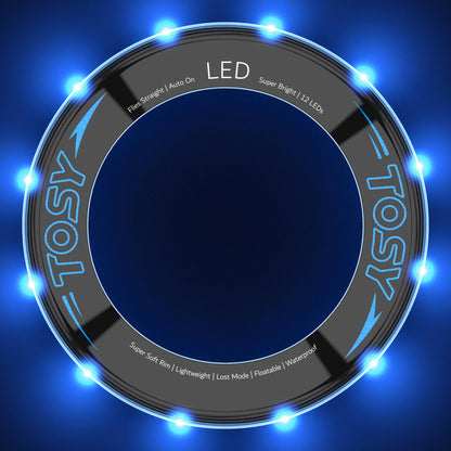 TOSY Flying Ring - 12 LEDs, Super Bright, Lost Mode, Auto Light Up, Camping Essentials for Kids/Teens/Boy/Girl, Safe & Soft, Waterproof, Pool/Beach Games, Lightweight Toy (Blue)