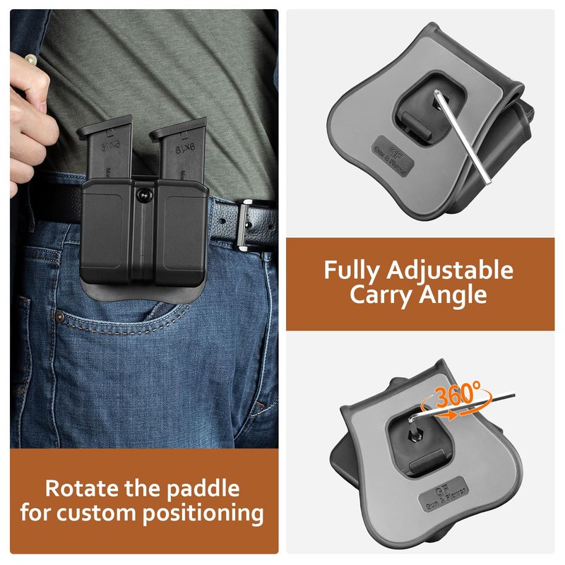 GUN & FLOWER Universal Double Magazine Holder with Silicone Paddle, OWB Magazine Holster Fits 9mm/.40 Double Stack Mags, Mag Pouch Compatible with Glock/Taurus/Beretta/Sig/H&K/CZ/S&W/Colt