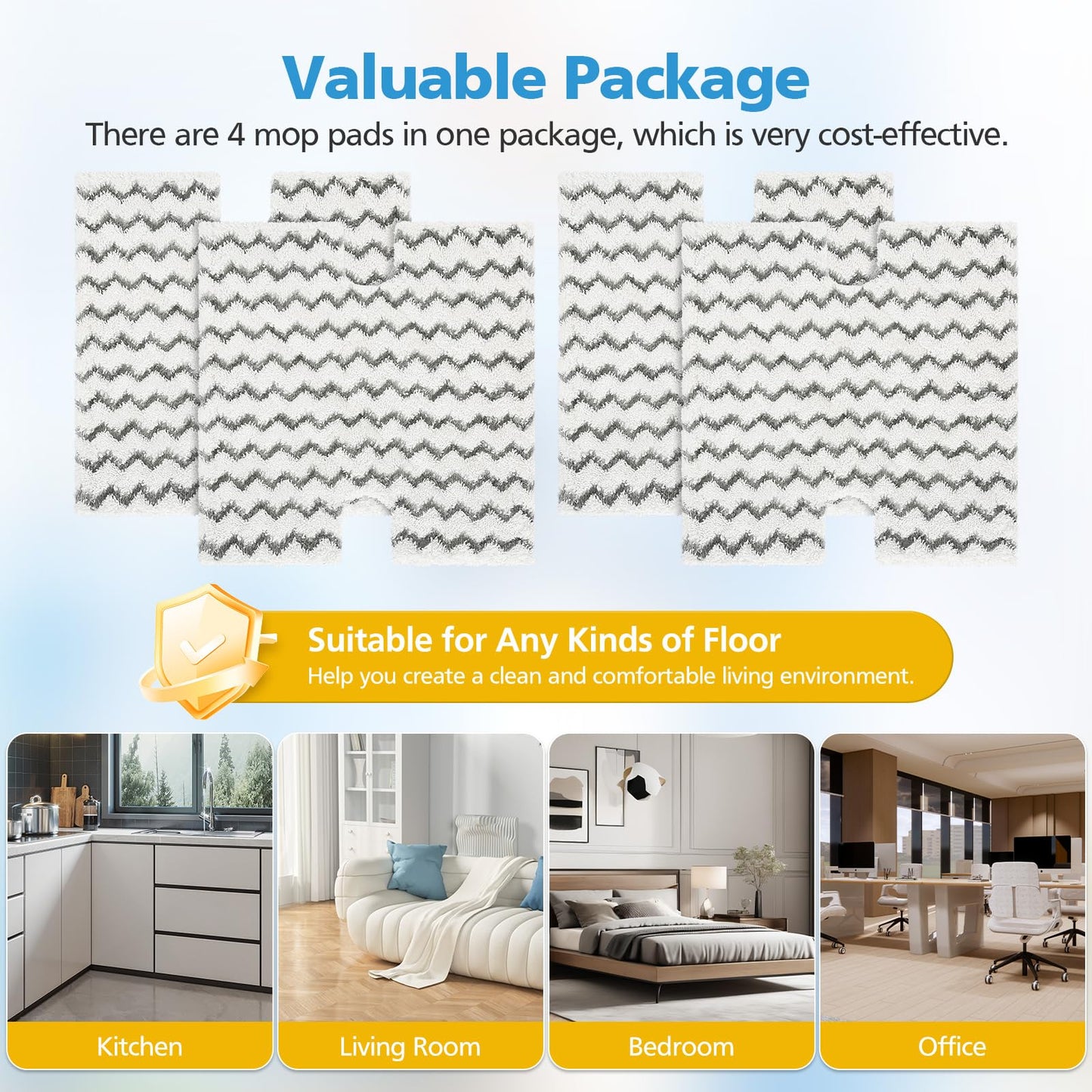 4 Pack Steam Mop Pads Replacement for Shark Lift-Away Pro & Shark Genius Mop System Pocket Mop S3973 S3973D S3973WM S5001 S5002Q S5003A S5004 S5004W S6001W S6001WM S6002 S6002C S6003D S6003W