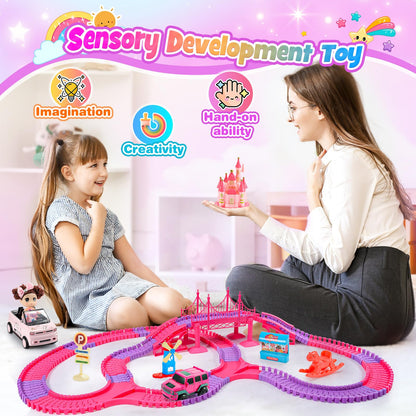 Tragik Track Toys for 3-6 Year Olds, Princess Construction Toys for 3-6 Year Old Girls - Race Tracks & Cars Gift Set