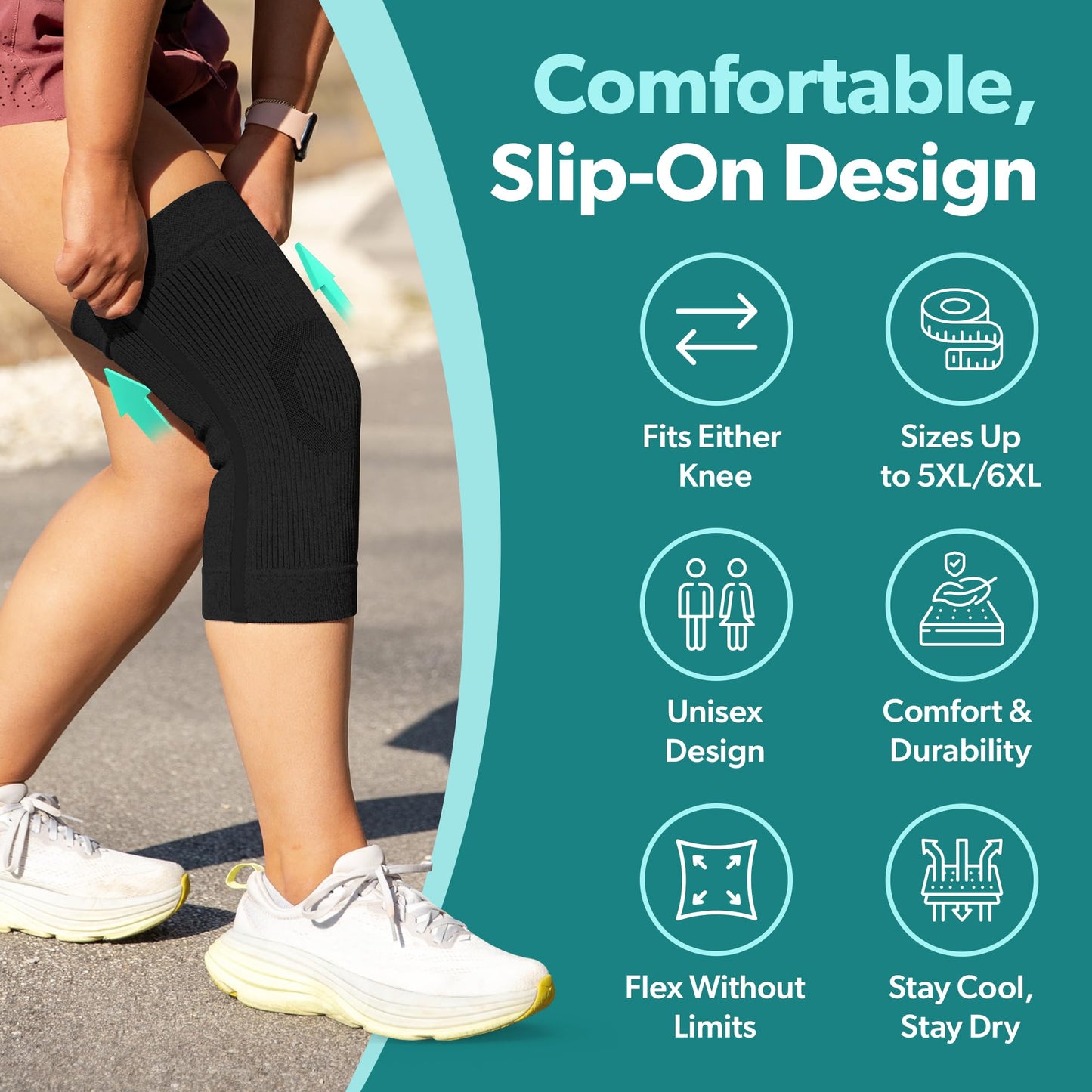 BraceAbility Knee Compression Sleeve - Knit Knee Pain Brace for Men or Women, Arthritis Relief, Meniscus Tear, Running, Workout, Sports, Swelling, Athletic Support for Joint Stability (XL/2XL Black)