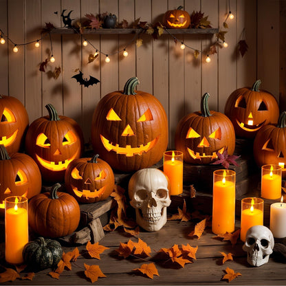 Homemory Halloween Orange Flameless Candles, Battery Operated LED Candles with Remote and Timer, Candles for Halloween Decoration, Fall, Harvest Festival, Set of 5