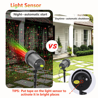 YFAIN Christmas Laser Outdoor, Christmas Projector Light Outdoor Waterproof, Landscape Spotlight Red & Green Xmas Stars Show for Christmas, Holiday Decor for House, Party, Garden