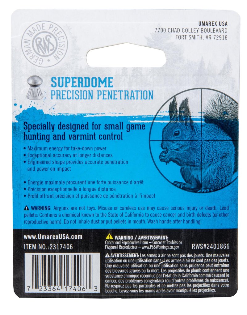 Umarex RWS Superdome Field Line Pellet Gun Pellets.177 Caliber, 8.3 Grains, 300 Count, Grey