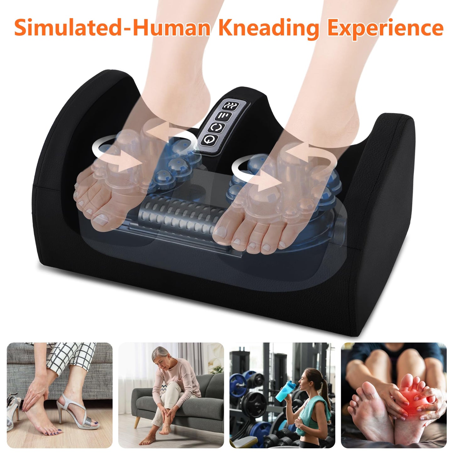 Shiatsu Foot Massager with Heat,Foot and Calf Massager with Roller, Deep Massage for Relaxation, Plantar Fasciitis Relief, Promotes Blood Circulation, Gifts for Women & Men(Black)