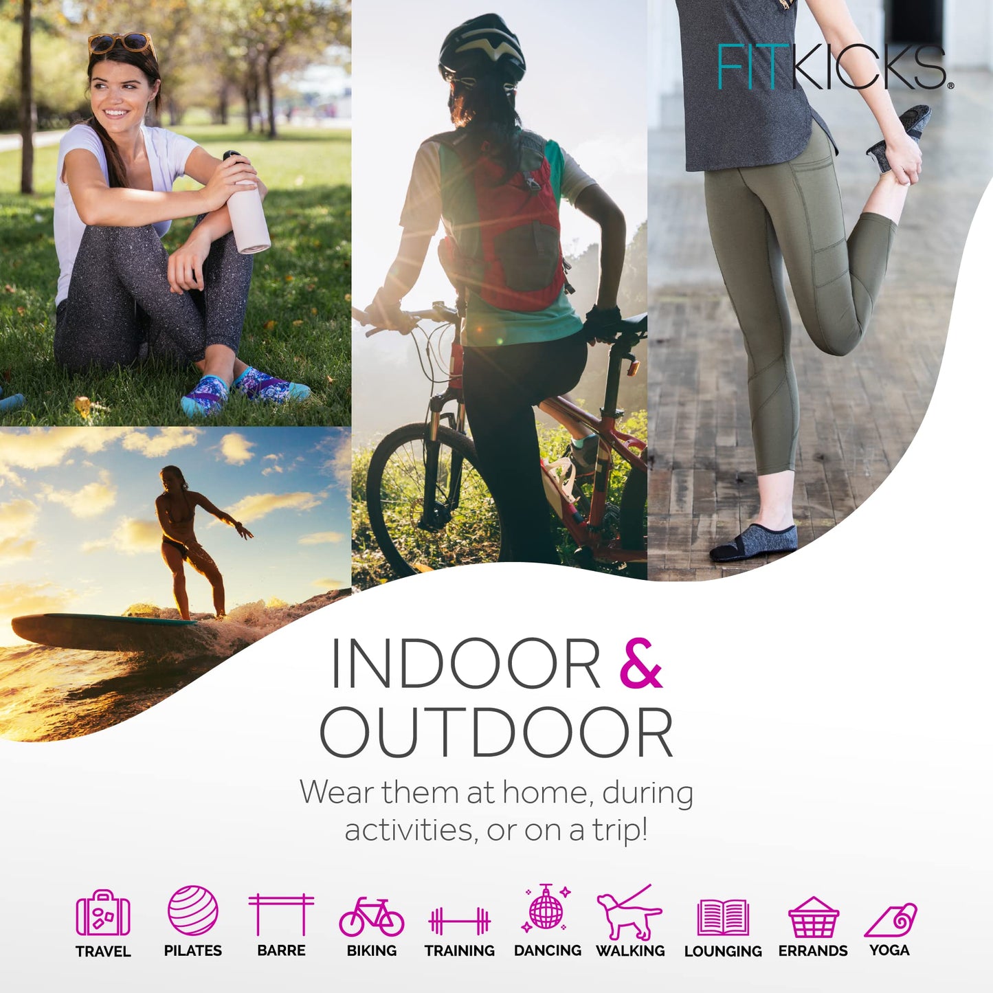 FITKICKS Original Women's Foldable Active Lifestyle Minimalist Footwear Barefoot Yoga Sporty Water Shoes - Heathered Gray/Gray, Medium