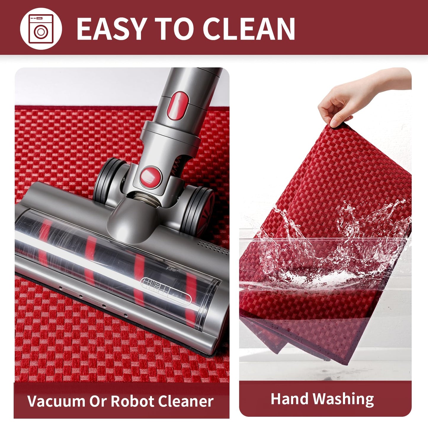 YDKGL Kitchen Rugs Non Slip Washable, Rubber Backing Soft Chenille Braided Kitchen Mats for Floor, Super Absorbent Kitchen Runner Rug Standing Mat Sink Mat, Easy to Clean, Red 17"x47"