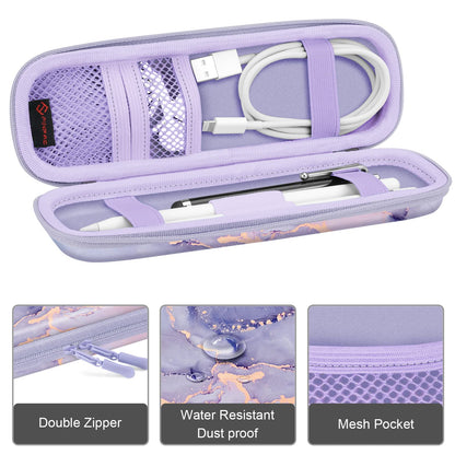 Fintie Holder Case for Apple Pencil Pro, Apple Pencil (USB-C / 1st / 2nd Generation), PU Leather Carrying Bag Sleeve Compatible with Pen, USB Cable, Samsung Stylus, Lilac Marble