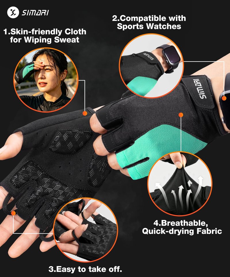 SIMARI Gel Pad Cycling Gloves with Cushion/Grip/Breathable, Workout Bike Gloves for Men Women Biking, Mountain Biking, Fitness, Gym Exercise, Weight Lifting Training, Yoga, Pilates (Cyan, M)