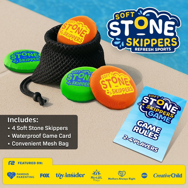 Soft Stone Skippers Game - Fun Pool Toys for Kids All Ages - 4 Pack Water Skipping Discs Set - Beach Games Summer Beach Gifts for Boys & Girls Ages 3 4 5 6 7 8 9 10 11 + Year Old - Water Toys