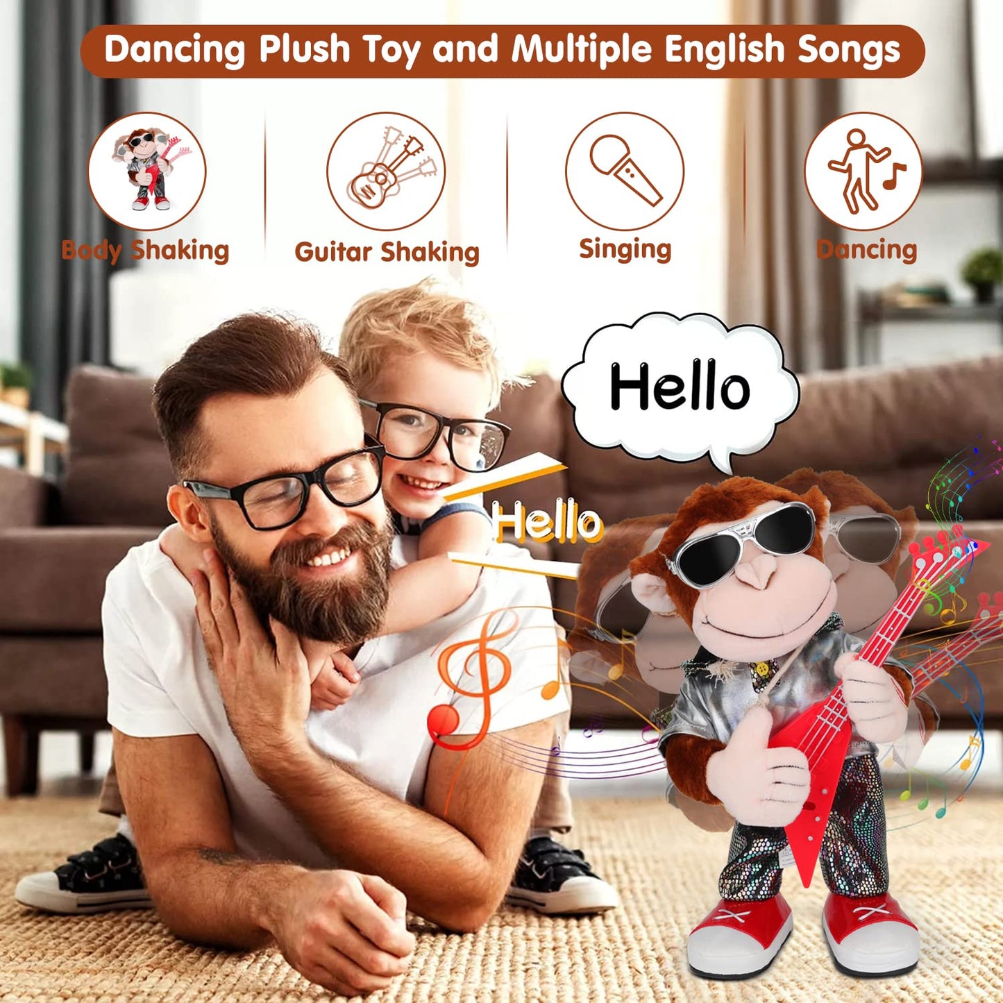 SWTOIPIG Dancing Monkey Plush Toy, Stuffed Toys, Dancing Singing, Body Shaking, and Guitar Shaking, Punk Molding, One Button Control, Children's Education Toys, Musical Intelligence Development