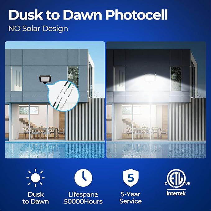 CINOTON 30W Dusk to Dawn LED Flood Light Outdoor, 4200LM IP65 Waterproof Security Wall Lighting Fixture with 180°Knuckle for Barn Yard Factory 5000K Daylight AC100-277V 1 Pack