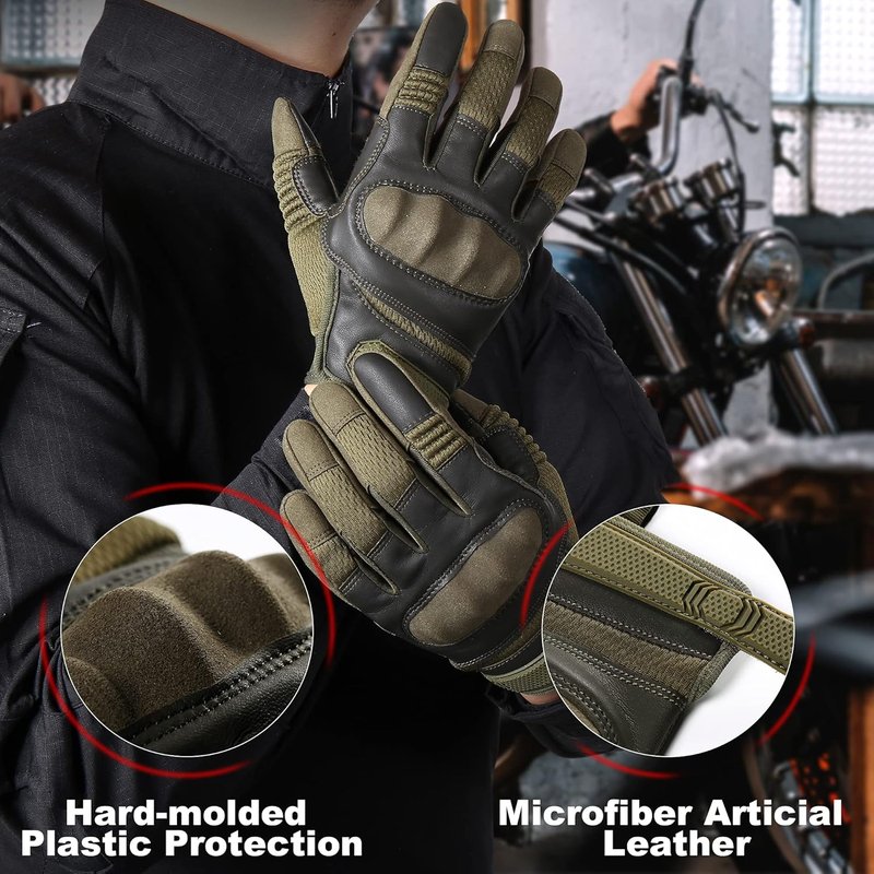 Touchscreen Full Finger Gloves for Men - Padded Outdoor Winter Gloves | Green